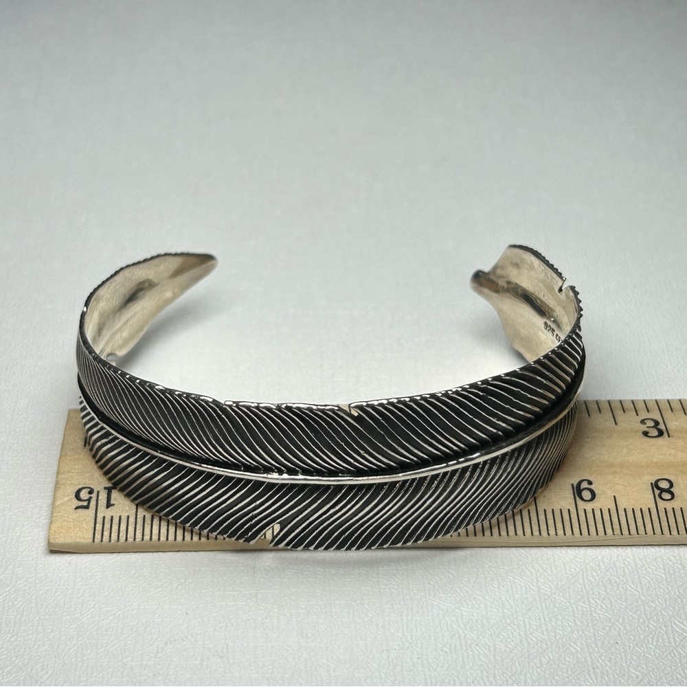 Solid Sterling Silver 925 Feather Cuff Bracelet S… - image 3